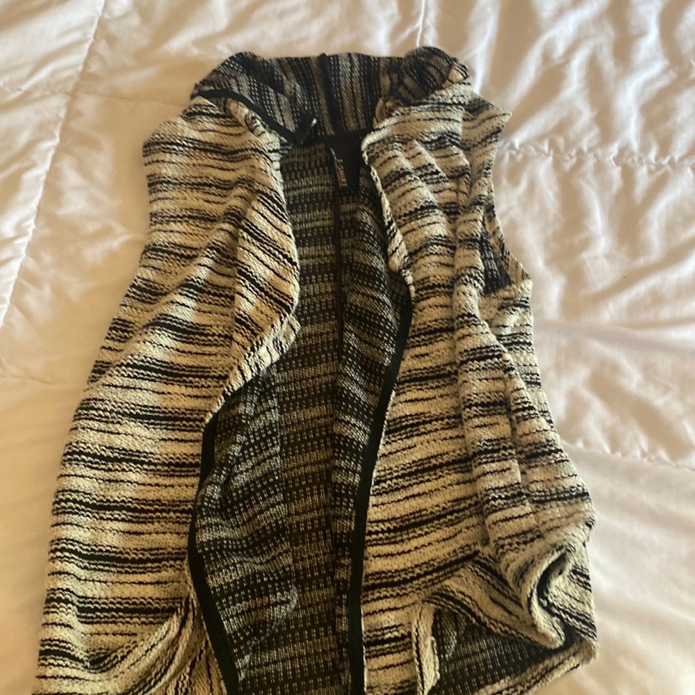DOLAN sleeveless cardigan, size M, black and beige striped